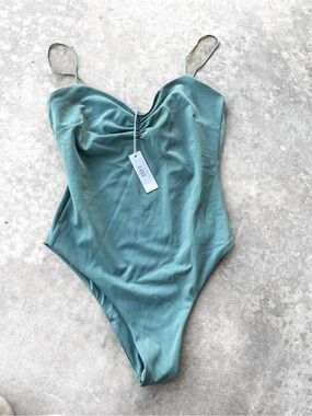 Estelle Sage Green One Piece Swimsuit Large Ruched NWT